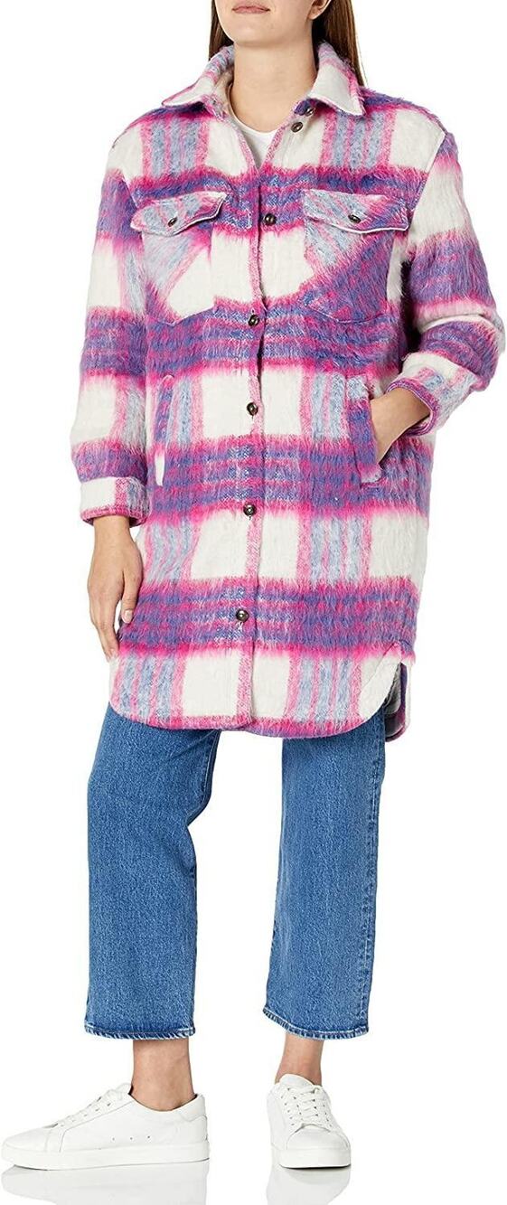 [BLANKNYC] Womens Luxury Clothing Plaid Shirt Jacket, Size Small